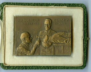 France Doctor Jean Guisez Medicine Bronze Art Plaque Medal Boxed