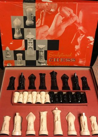Vintage 1957 Medieval Gothic Peter Ganine Sculptured Chess Set By Pleasantime