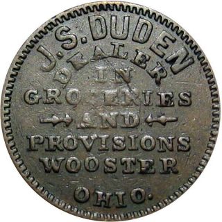 1863 Wooster Ohio Civil War Token J S Duden Scarce Merchant