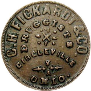 Circleville Ohio Civil War Token C H Fickardt & Co Druggist Very Scarce Merchant