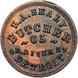 1863 Detroit Michigan Civil War Token H A Sealy Butcher R7
