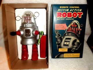 Robby Robot Piston Action Lighted Walking Robot Battery Operated Nib