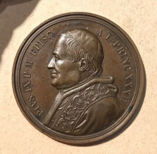 Pope Pius Ix Bronze Medal 1877 Christ Shepherd Lambs Reverse