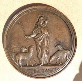 Pope Pius IX Bronze Medal 1877 Christ Shepherd Lambs Reverse 2