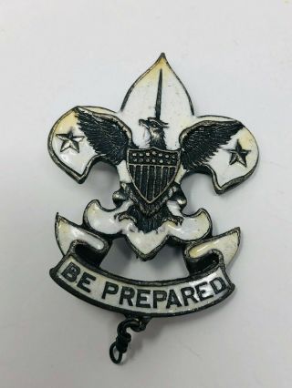 Wwi Period Boy Scouts White Enameled Hat Badge -
