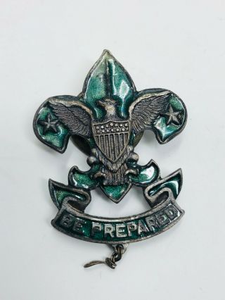 Wwi Period Boy Scouts Green Enameled Hat Badge - 1911 Scoutmaster