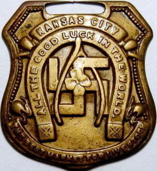 Pre 1933 Kansas City Missouri Good Luck Swastika Token Live Stock Market