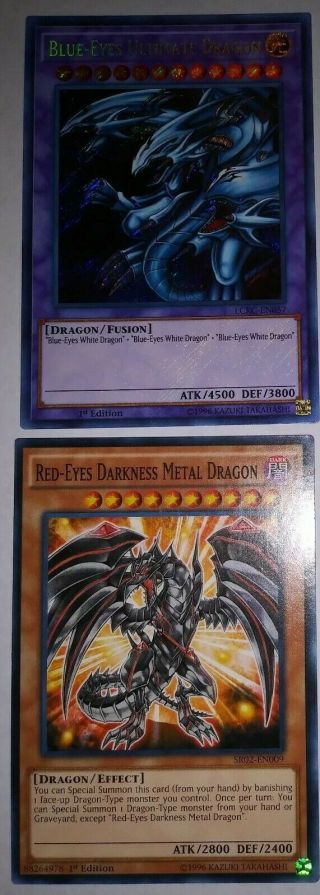 Yugioh - 1x Blue Eyes Ultimate Dragon,  Red Eyes Darkness Metal Dragon - Nm