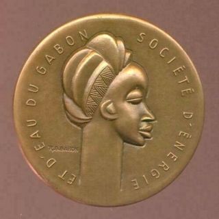 Gabon - African Beatty/ Energy And Water French Art Deco Bronze Medal By Baron
