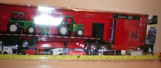 Ray 1/32 Peterbilt Semi Truck With Flatbed Trailer And 2 John Deer Tractors.