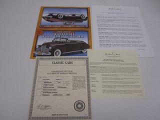 Danbury Brochure 1941 Chevy Special Deluxe Convertible Certificate Of Title