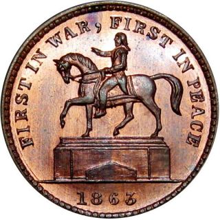 1863 First In War First In Peace Patriotic Civil War Token Soldier On Horse