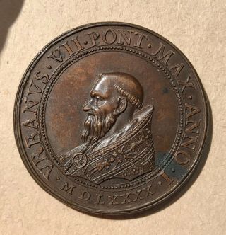 Pope Urban Vii Bronze Papal Medal 1590 Candelabra Reverse