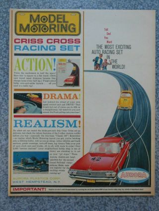 Vintage 1962 Aurora Ho Slot Car Criss Cross Racing Set Advertisement