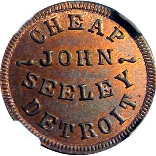 1864 Detroit Michigan Civil War Token John Seeley Very Scarce R9 Ngc Ms65 Rb