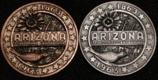 1963 Arizona Territorial Centennial High Relief Bronze &.  999 Fine Silver Medal