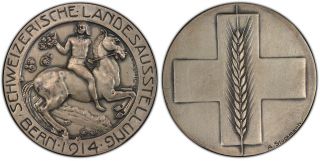 Switz.  Bern Canton 1914 Ar Medal.  Pcgs Sp63 Swiss Nat.  Exhibition In Bern W/case