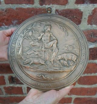 THE PRODIGAL SON / LARGE FRENCH BRONZE PLAQUE / MEDAL by RICHARD 2