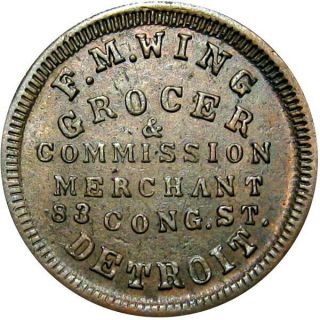 1863 Detroit Michigan Civil War Token F M Wing Grocer & Commission Merchant