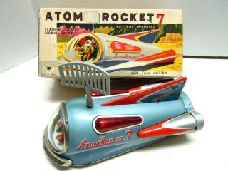 1960s Mt/masudaya Japan Tin Battery Op.  Atom Rocket 7 In Orig Box.  A, .