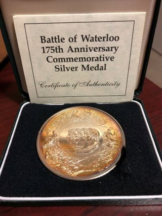 175th Anniversary Battle Of Waterloo 63mm Sterling Silver Medal By Pistrucci T3