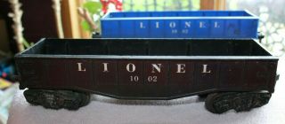 Set Of 2 - O Scale Train Freight Cars - Lionel 1002 Coal Cars Black And Blue 8 "