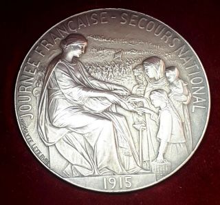 1915 Wwi Xrare Solid Silver Art Nouveau Medal National Rescue By Lefebvre