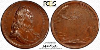Great Britain Charles I 1649 Bronze Medal Pcgs Ms62 Top Graded Eimer - 162a