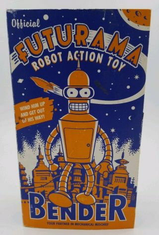 Official Bender Tin Wind - Up Robot Action Toy 9 " Futurama 2000 W/ Accessories