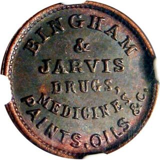 Cooperstown York Civil War Token Bingham & Jarvis Bowne Druggist NGC MS66 RB 3