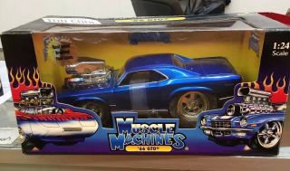 Muscle Machines 1966 Pontiac Gto Metallic Blue Supercharged 1:24 Scale Metal