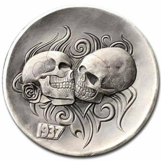 Hobo Nickel Coin 1937 Buffalo " Death Kiss " Hand Engraved By Gediminas Palsis