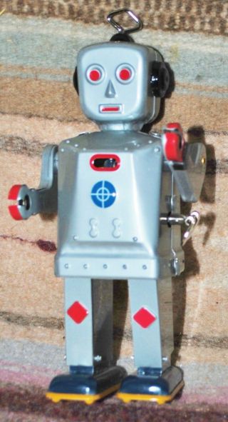 Sparkling Mike Walking Tin Robot By Schylling 2009 7.  5 " Ships