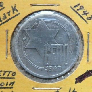 1943 Ghetto Currency Ww2 Germany Poland Jewish Getto 10 Mark Coin