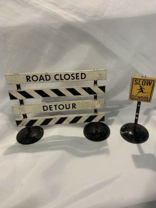 Vintage Model Railroad Train Metal Signs Detour Road Closed & Slow School