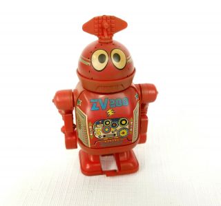 Vintage Playgo Wind Up Walking Robot Red Zv288 Tin & Plastic