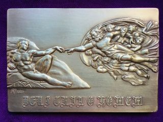 Antique Bronze Medal Of Painting Of The Ceiling Of The Sistine Chapel