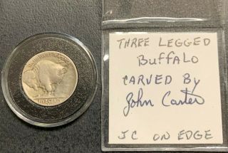1937 D 3 Legged Buffalo Hobo Nickel Hand Carved By John Carter Rare Nr