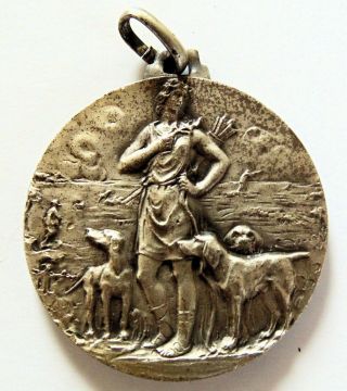 Dutch Silvered Dog Medal Diana Hunting With Weimaraner Vizsla