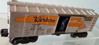 Lionel 3474 Western Pacific Silver Yellow Feather Operating Boxcar 1952