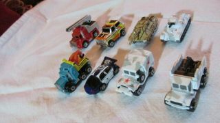 7 - Micro Machines Vehicles - 1989 - Tanks,  Police Car,  Fire Truck