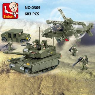 Sluban B0309 Army Helicopter Jeep Tank Figure Building Block Toy Blocks Toys