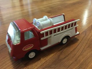 Vintage 1970s Tonka Tiny Mini Pressed Steel Red Fire Truck W/ Ladders Usa
