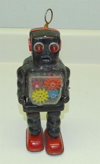 Vintage Ko Yoshiya High Wheel Gear Robot Japan Tin Windup Toy