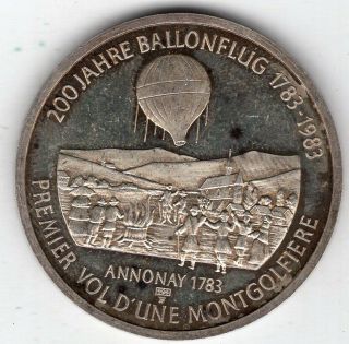 1983 French Medal Issued For The 200 Year Anniversary Of First Balloon Flight