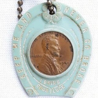 1949 Plastic Encased Lincoln One Cent,  Keep Me And Never Go Broke Key Tag/fob.