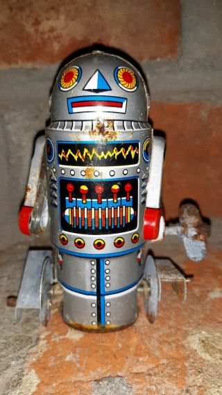 Robot - 7 Vtg Wind Up Tin Robot Mechanical Walking Figure 4 " Toy 1970s 1980s