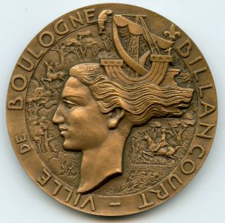 France Bronze Art Deco Medal Symbol Of The Boulogne - Billancourt 59mm 93gr Boxed