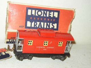 Vintage Lionel Lines Pre - War Red 657 Caboose Tin W/box Modified To Light