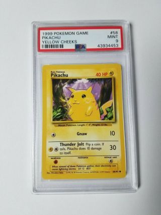 Psa 9 - Pikachu 58/102 - 1999 Pokemon Game Base Set - Yellow Cheeks - Wotc